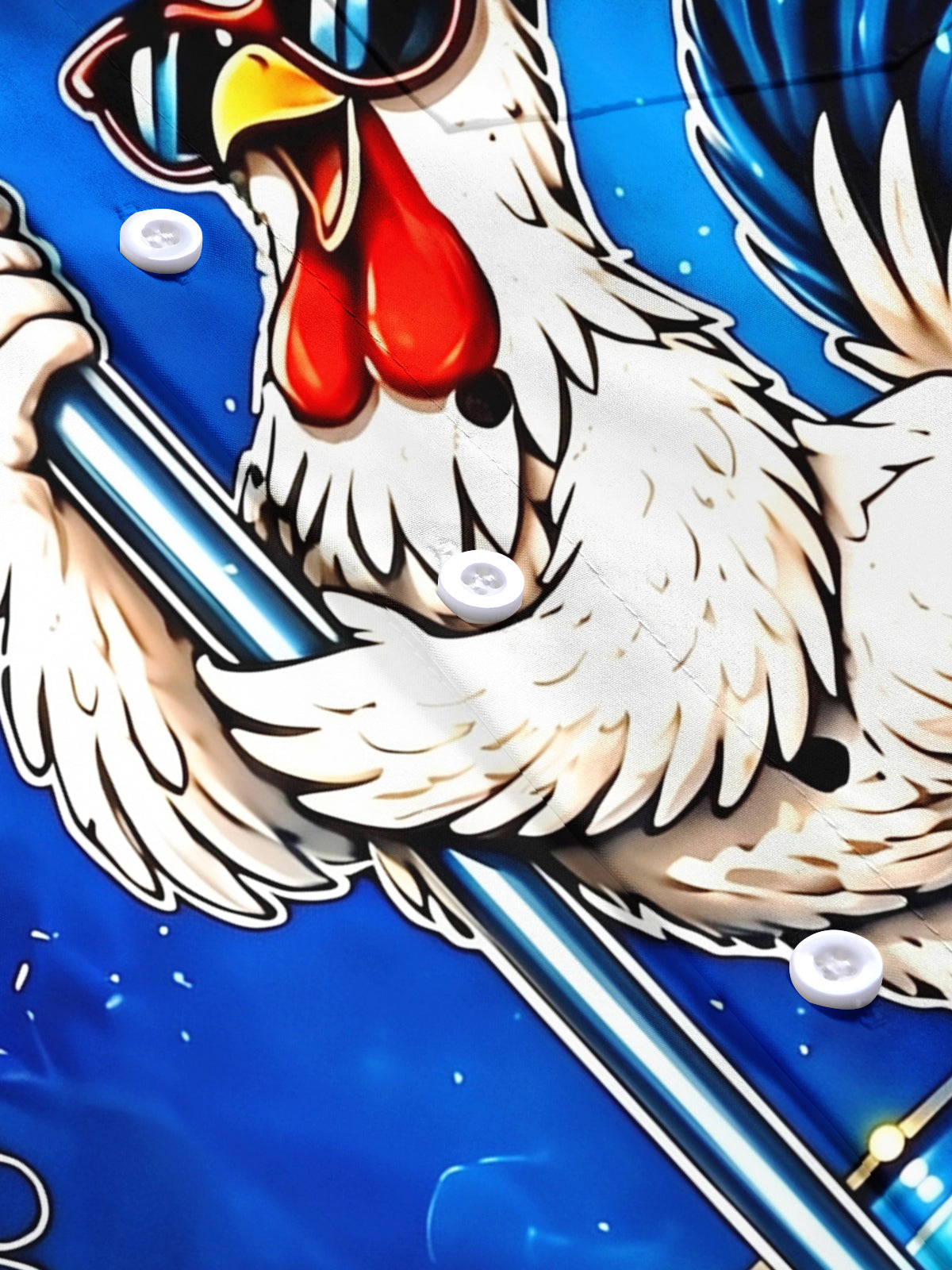 Adaychic Men's Hawaiian Dancing Rooster Print Short Sleeve Shirt with Chest Pocket