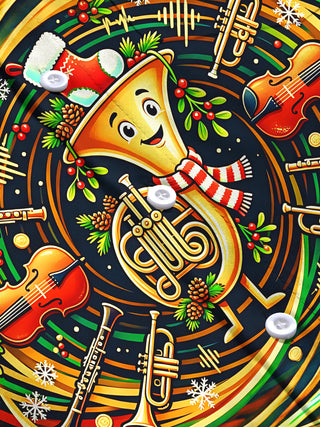 Adaychic Men's Graphic Christmas Musical Instruments Print Long Sleeve Shirt with Chest Pocket