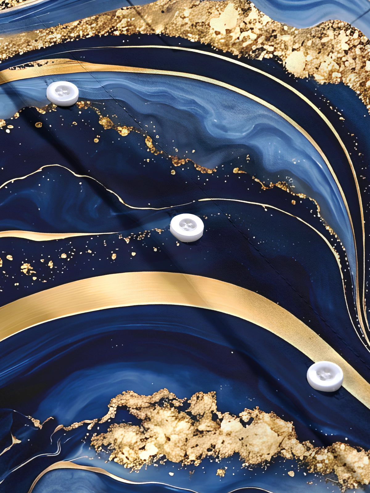 Adaychic Men's Abstract Gold And Blue Marble Waves Print Long Sleeve Shirt with Chest Pocket