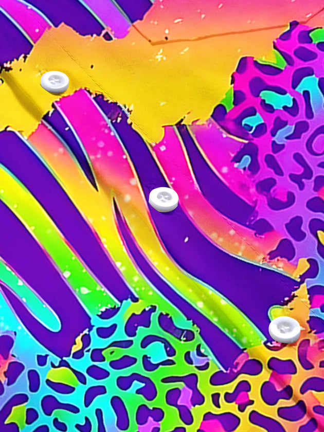 Tie Dye Leopard Men's Pocket Short Sleeve Shirts