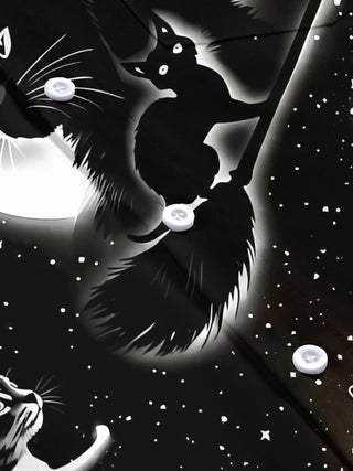 Adaychic Men's Graphic Black Cat Space Print Short Sleeve Shirt with Chest Pocket
