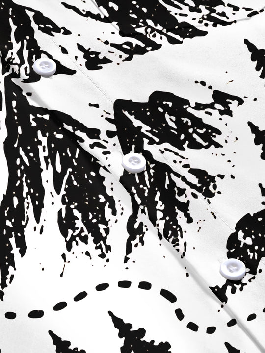 Adaychic Men's Short Sleeve Shirt - Mountain Landscape With Pine Trees And Topographic Lines Print with Chest Pocket