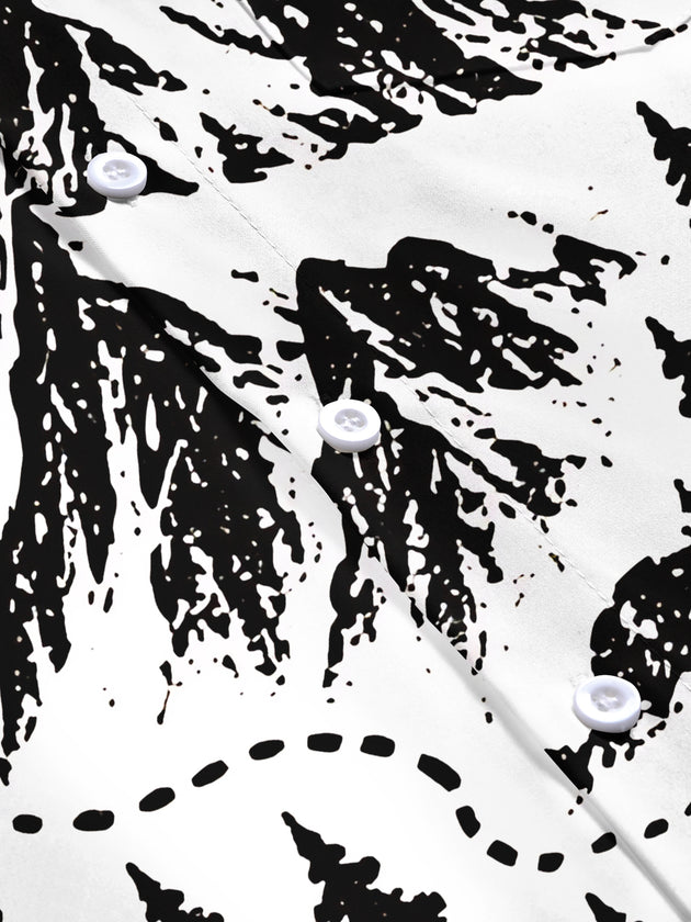 Adaychic Men's Short Sleeve Shirt - Mountain Landscape With Pine Trees And Topographic Lines Print with Chest Pocket