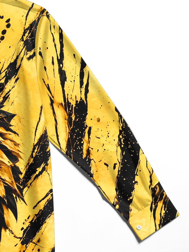 Adaychic Men's Graphic Geometric Lion Face Print Long Sleeve Shirt with Chest Pocket