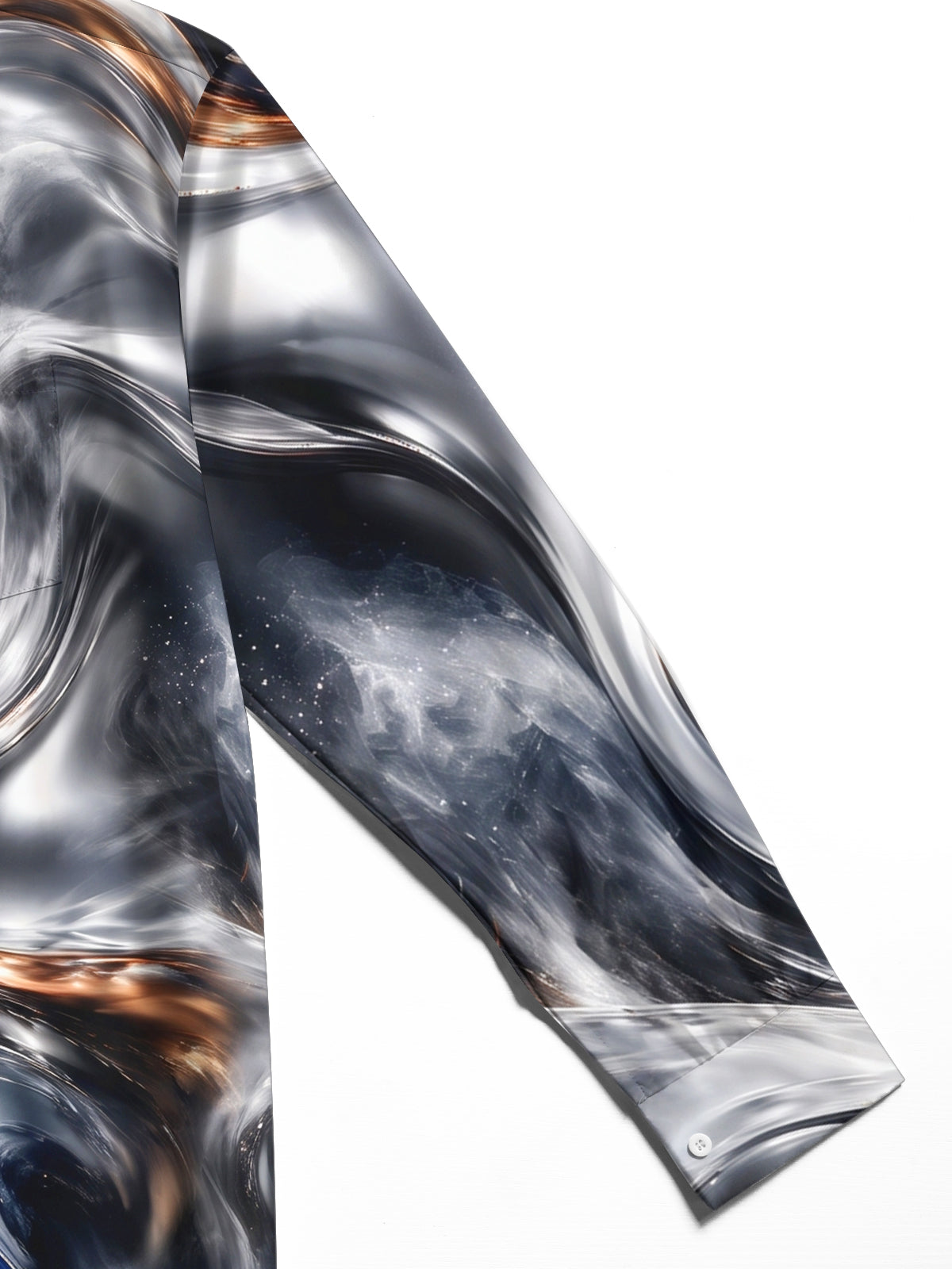 Adaychic Men's Abstract Swirling Metallic And Blue Pattern Long Sleeve Shirt with Chest Pocket