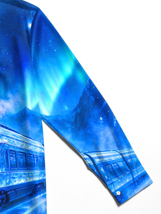 Adaychic Men's Long Sleeve Stand Collar Shirt - Crystal Train And Aurora Borealis Print