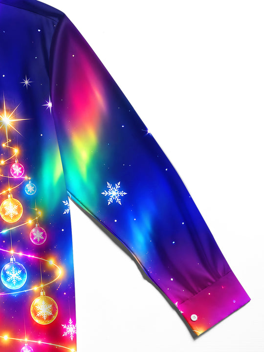 Adaychic Men's Graphic Aurora Borealis Print Long Sleeve Shirt with Chest Pocket