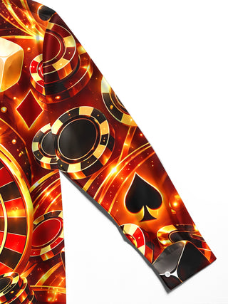 Adaychic Men's Roulette Wheel And Casino Elements Print Long Sleeve Shirt with Chest Pocket