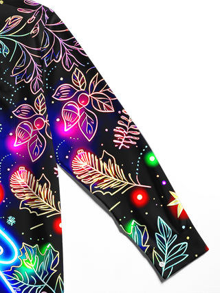 Adaychic Men's Graphic Neon Christmas Tree Print Long Sleeve Shirt with Chest Pocket