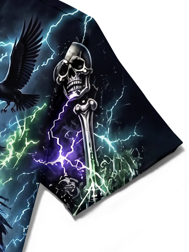 Adaychic Men's Graphic Plague Doctor Print Short Sleeve Shirt with Chest Pocket