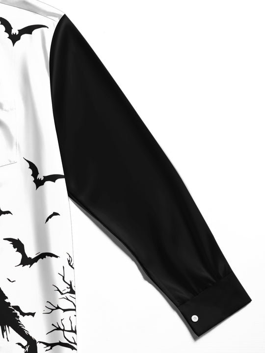 Adaychic Men's Graphic Halloween Print Long Sleeve Shirt with Chest Pocket