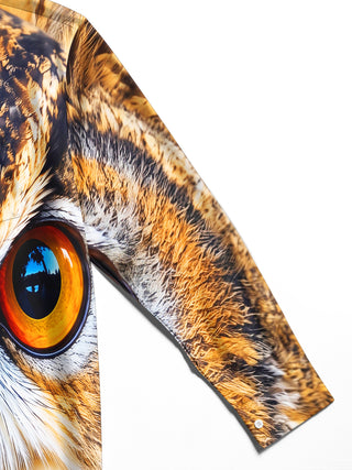 Adaychic Men's Graphic Owl Face Close-up Print Animal Print Long Sleeve Shirt with Chest Pocket