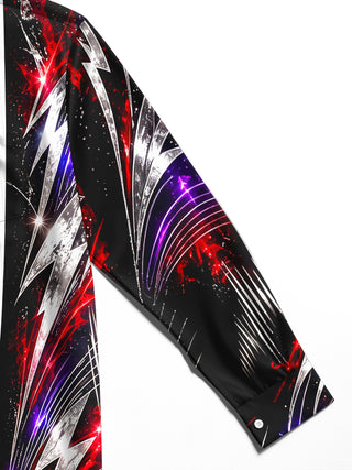 Adaychic Men's Abstract Lightning Bolts And Neon Sparks Print Long Sleeve Shirt with Chest Pocket