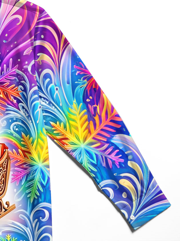Adaychic Men's Graphic Rainbow Snowflakes Print Long Sleeve Shirt with Chest Pocket
