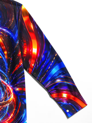 Adaychic Men's Abstract Neon Swirls And Geometric Gem Print Long Sleeve Shirt with Chest Pocket