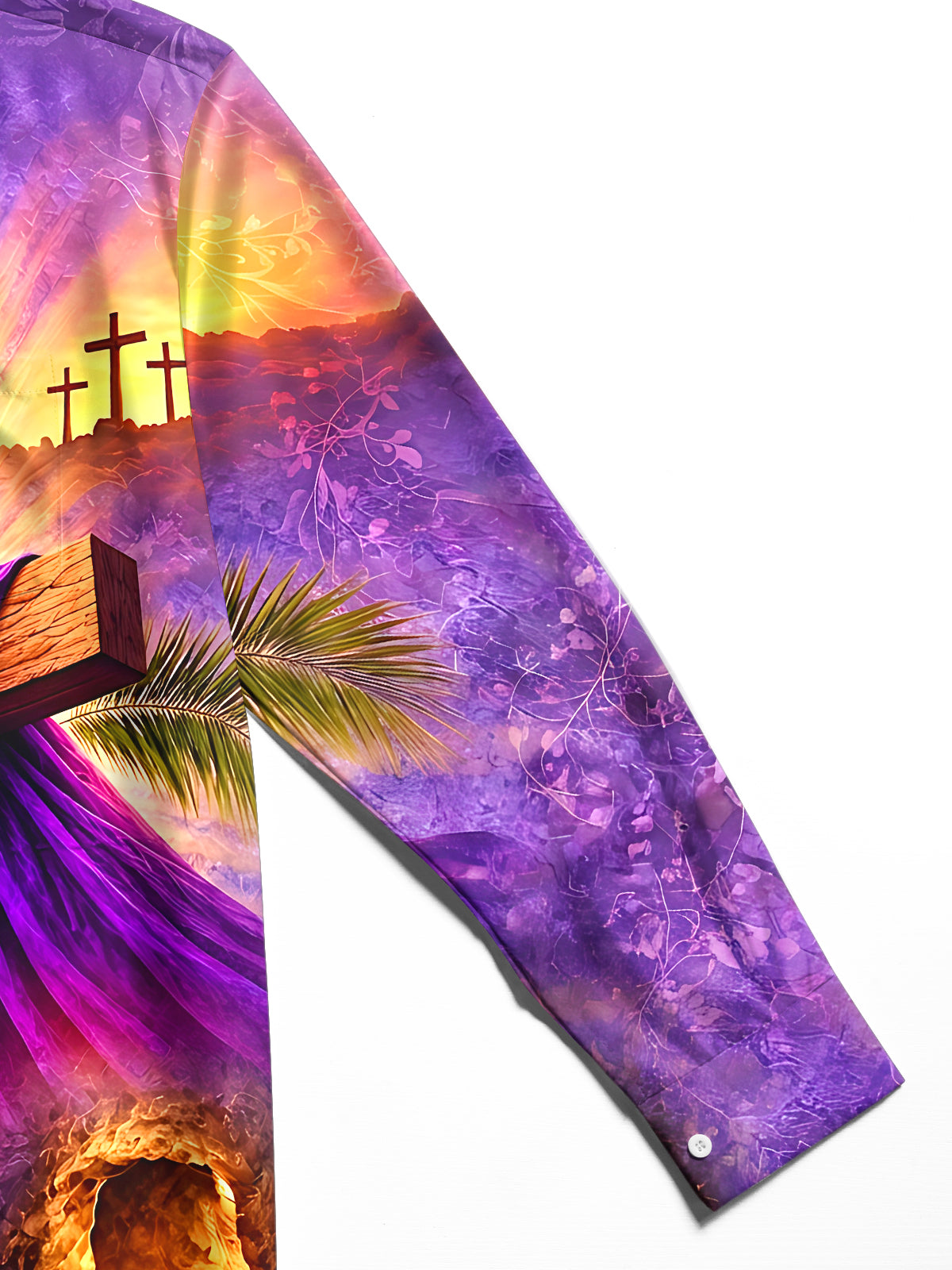 Adaychic Men's Long Sleeve Shirt - Easter Christian Resurrection Scene With Cross And Empty Tomb Print with Chest Pocket