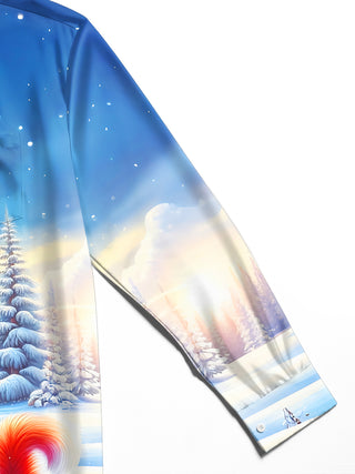 Adaychic Men's Graphic Winter Snow Scene Print Long Sleeve Shirt with Chest Pocket
