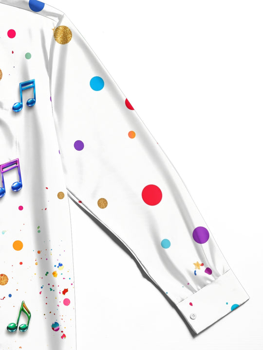 Adaychic Men's Retro Disco Balls And Musical Notes Print Long Sleeve Shirt with Chest Pocket