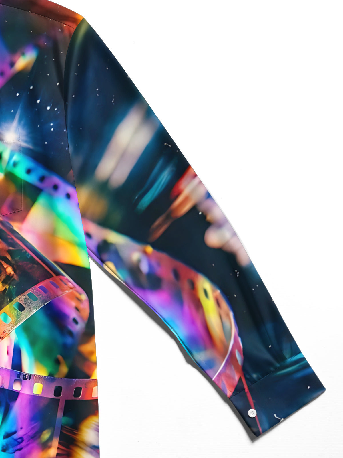 Adaychic Men's Long Sleeve Shirt - Colorful Film Strips And Space Background Print with Chest Pocket