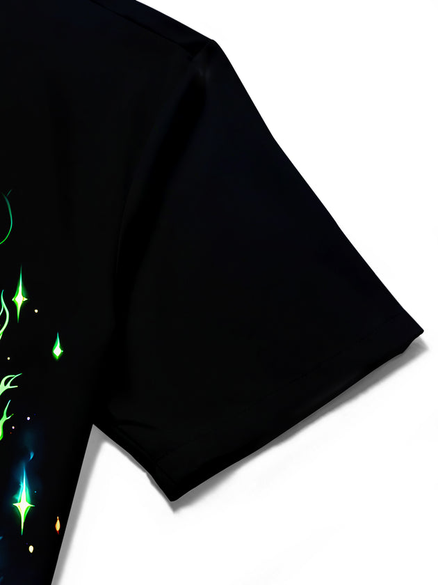 Adaychic Men's Skull Flame Candle Graphic Print Short Sleeve Button Down Shirt with Chest Pocket
