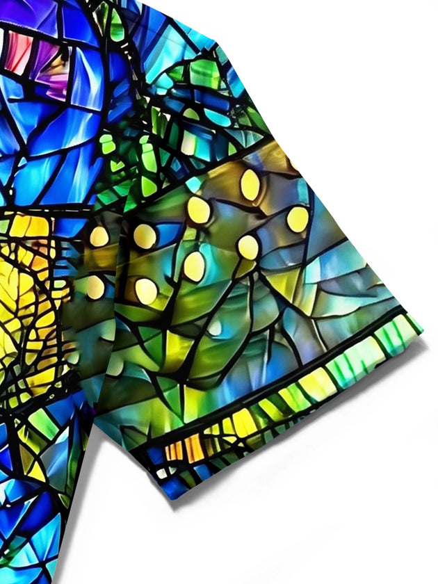 Adaychic Men's Printed Stained Glass Piano Print Short Sleeve Shirt with Chest Pocket