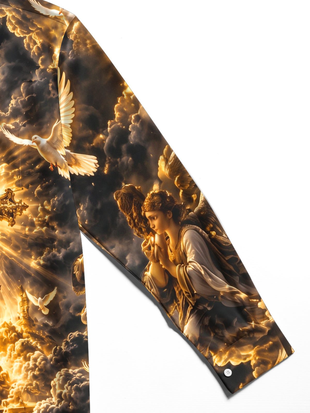 Adaychic Men's Graphic Religious Cross And Angels Print Short Sleeve Shirt with Chest Pocket