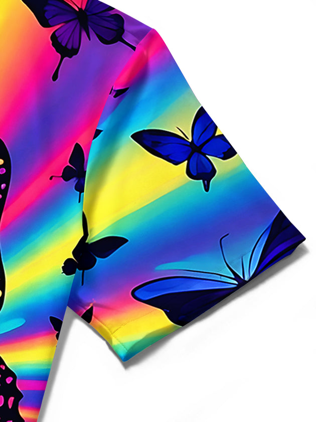 Adaychic Men's Graphic Rainbow Butterfly Print Short Sleeve Shirt with Chest Pocket