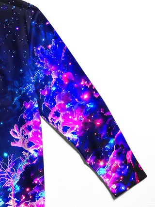 Adaychic Men's Printed Neon Winter Forest Print Long Sleeve Shirt with Chest Pocket
