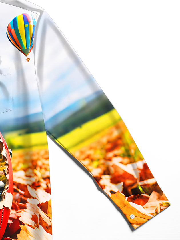 Adaychic Men's Graphic Football Print Autumn Leaves Print Long Sleeve Shirt with Chest Pocket