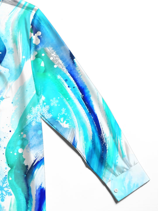 Adaychic Men's Abstract Watercolor Waves And Snowflakes Print Long Sleeve Shirt with Chest Pocket