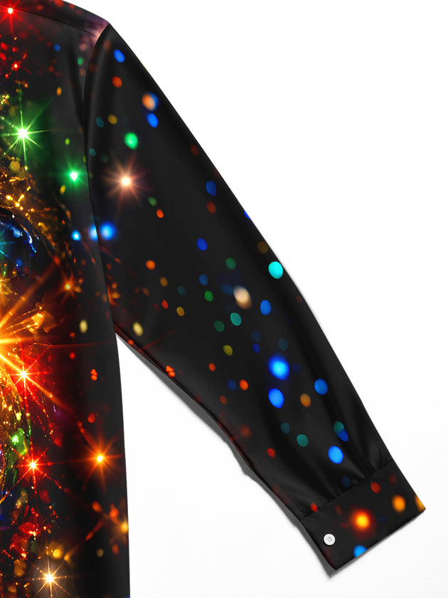 Adaychic Men's Printed Colorful Starburst Lights Print Long Sleeve Shirt with Chest Pocket