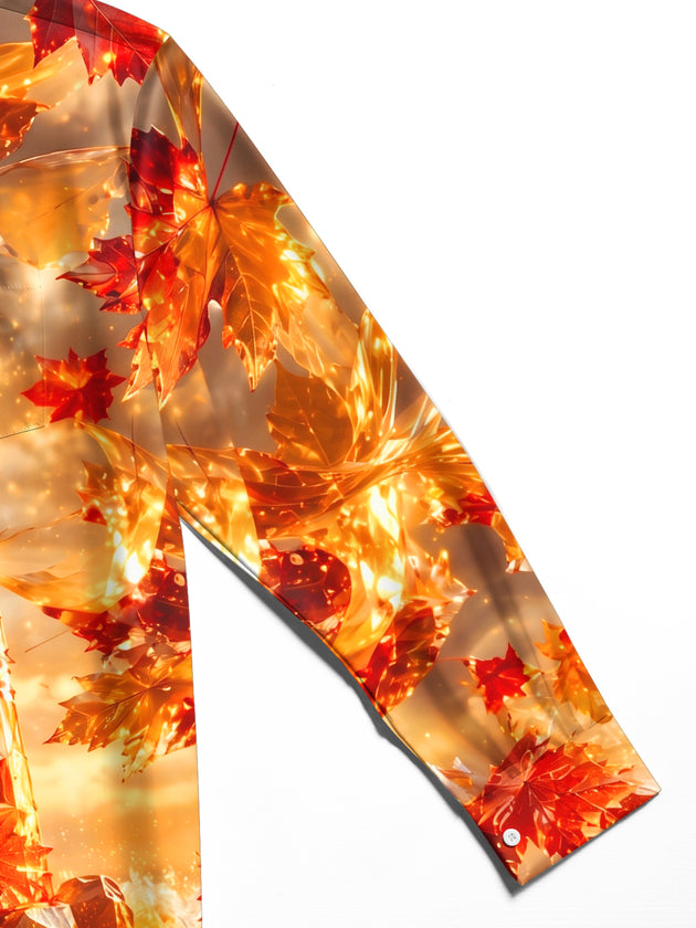 Adaychic Men's Printed Lighthouse Print Maple Leaves Print Long Sleeve Shirt with Chest Pocket