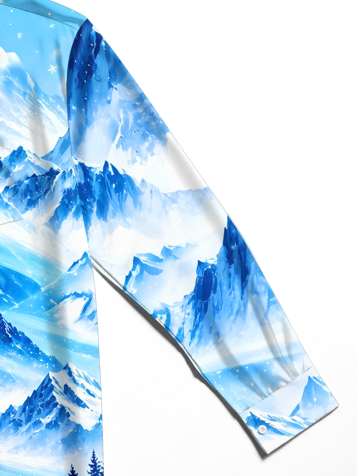 Adaychic Men's Printed Snowy Mountains And Pine Forest Print Long Sleeve Shirt with Chest Pocket