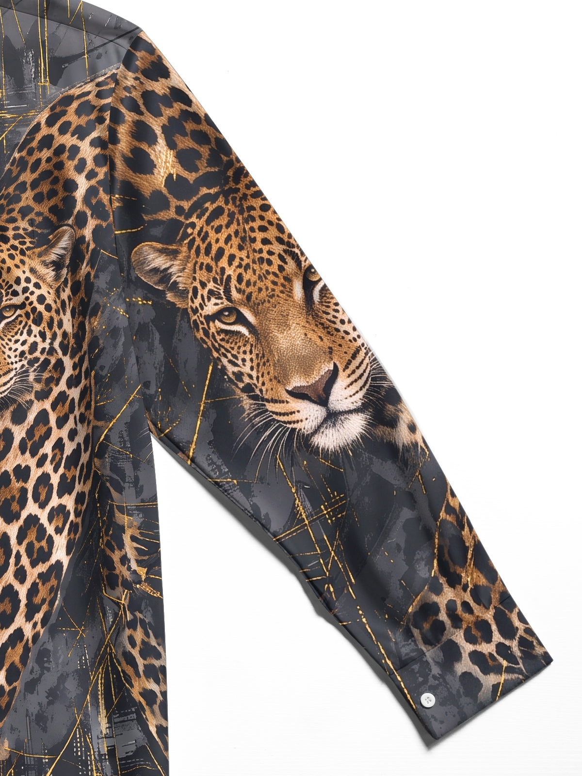 Adaychic Men's Printed Leopard Animal Print With Gold Accents Long Sleeve Shirt with Chest Pocket