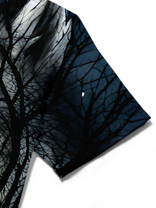 Adaychic Forest Angry Wolf Men's Short Sleeve Shirt with Chest Pocket