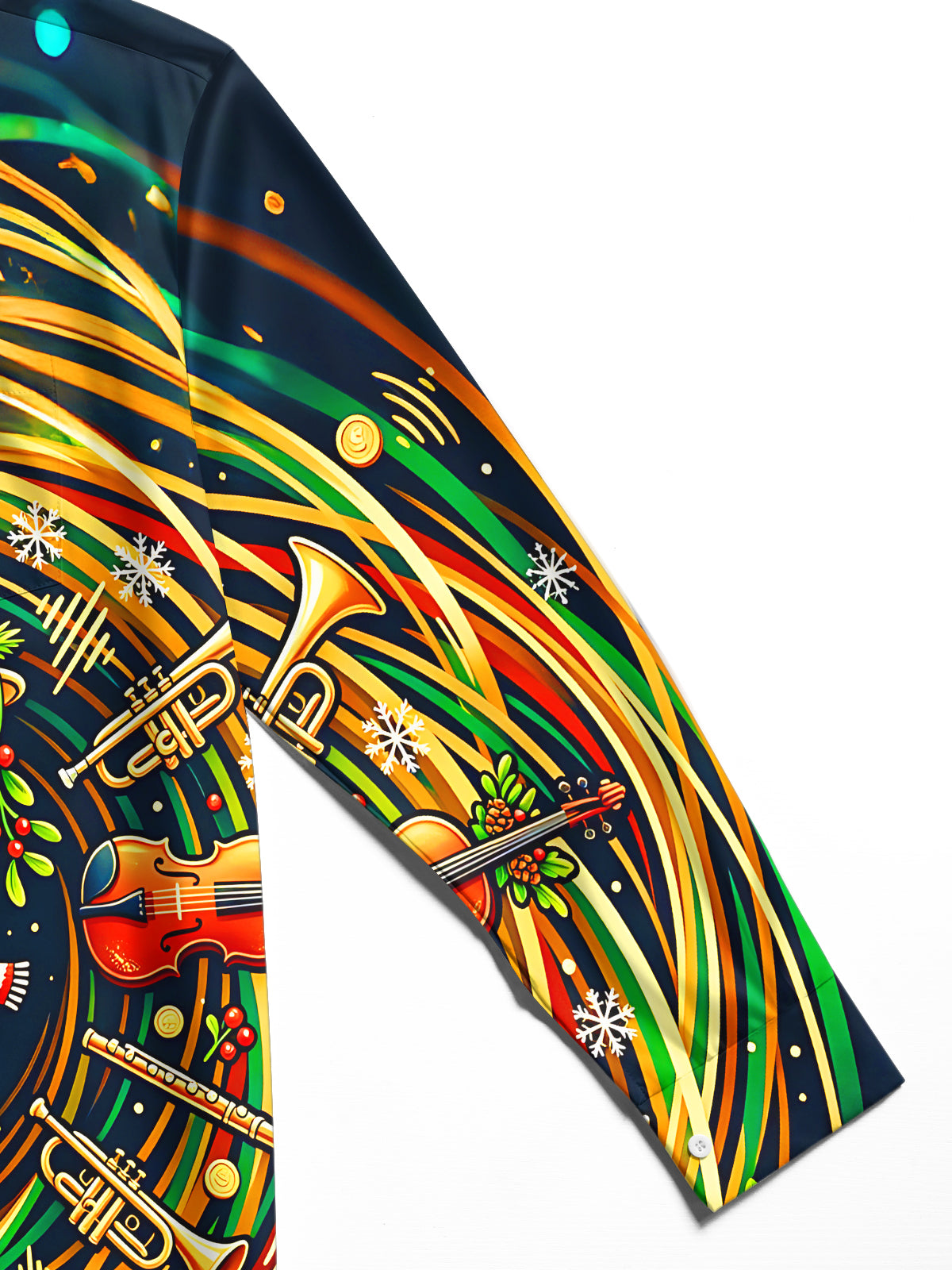 Adaychic Men's Graphic Christmas Musical Instruments Print Long Sleeve Shirt with Chest Pocket