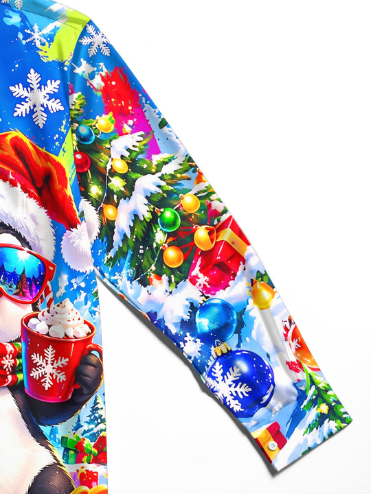 Adaychic Men's Long Sleeve Shirt - Christmas Penguin With Santa Hat And Sunglasses Print with Chest Pocket