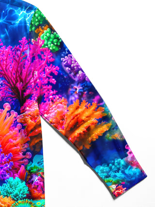 Adaychic Men's Coral Reef And Sea Anemones Print Long Sleeve Shirt with Chest Pocket