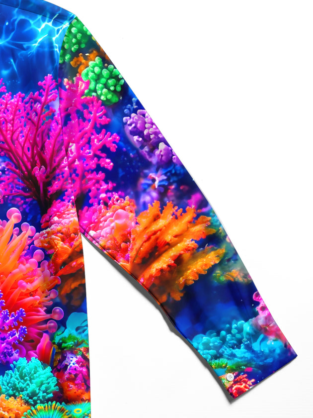 Adaychic Men's Coral Reef And Sea Anemones Print Long Sleeve Shirt with Chest Pocket