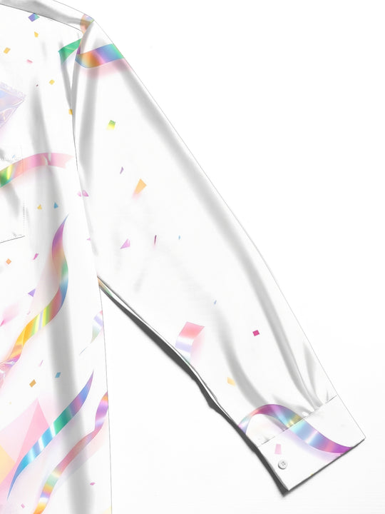 Adaychic Men's Printed Candy And Confetti Print Long Sleeve Shirt with Chest Pocket