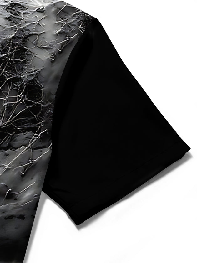 Adaychic Men's Graphic Skull Print Spider Print Short Sleeve Shirt with Chest Pocket
