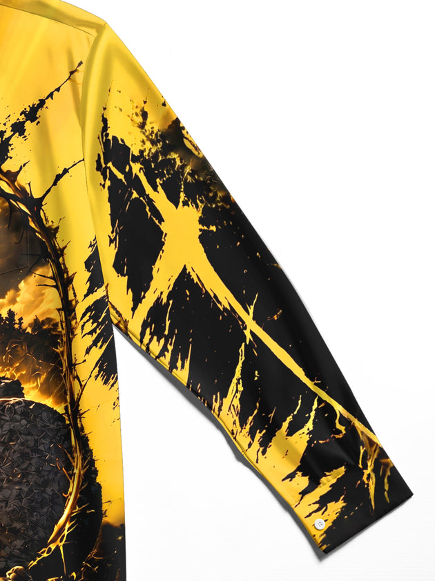 Adaychic Men's Long Sleeve Shirt - Easter Resurrection Scene With Three Crosses And Open Tomb Print with Chest Pocket
