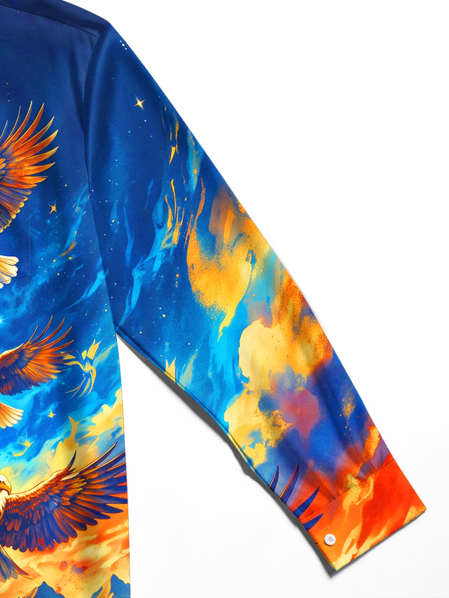 Adaychic Men's Bald Eagles In Starry Sky Print Long Sleeve Stand Collar Shirt