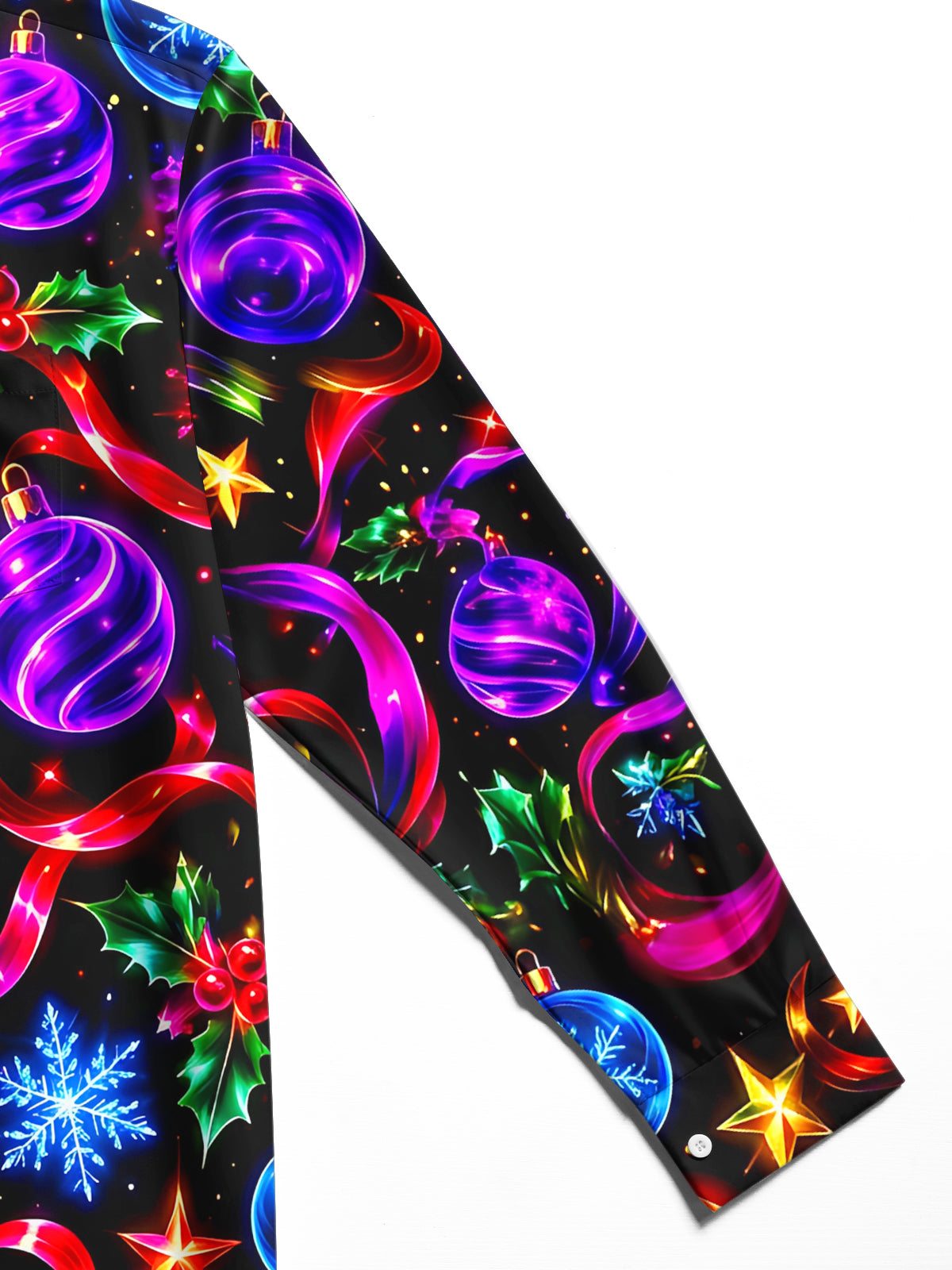 Adaychic Men's Graphic Christmas Ornaments And Holly Print Long Sleeve Shirt with Chest Pocket