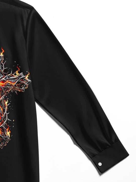 Adaychic Men's Graphic Pattern Print Long Sleeve Shirt with Chest Pocket