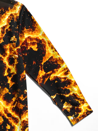 Adaychic Men's Abstract Fire And Ice Lightning Pattern Long Sleeve Shirt with Chest Pocket