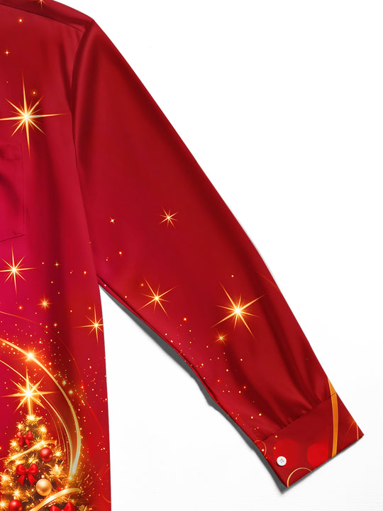 Adaychic Men's Printed Christmas Tree And Ornaments Print Long Sleeve Shirt with Chest Pocket
