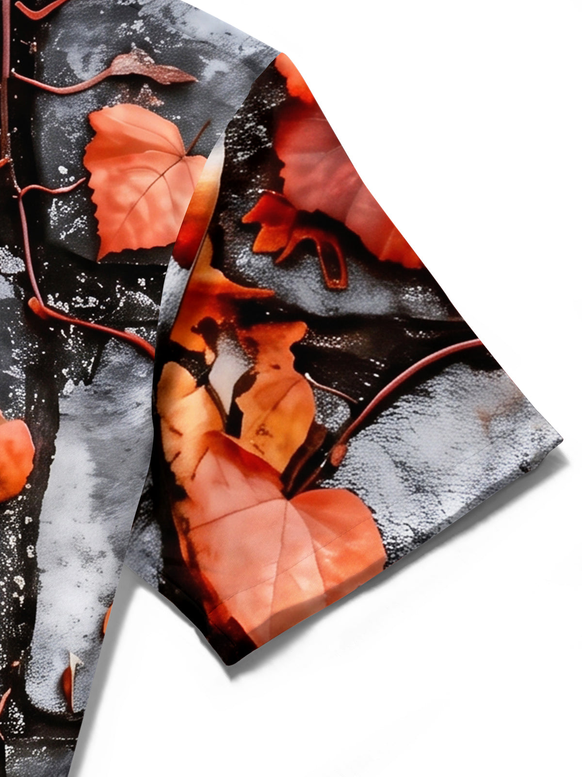 Adaychic Men's Printed Autumn Leaves On Stone Wall Print Short Sleeve Shirt with Chest Pocket