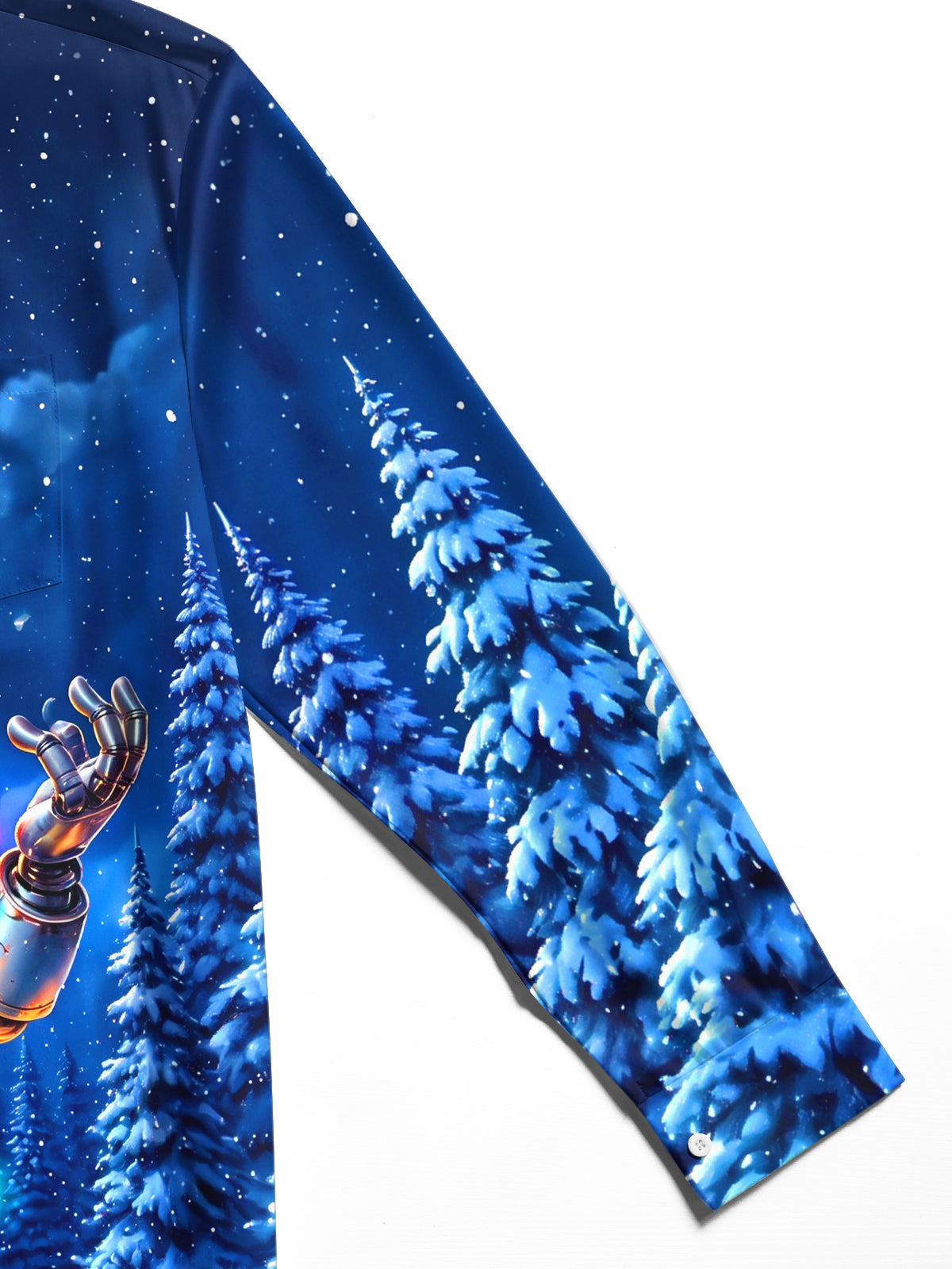 Adaychic Men's Long Sleeve Shirt - Robot With Christmas Lights And Winter Scene Print with Chest Pocket