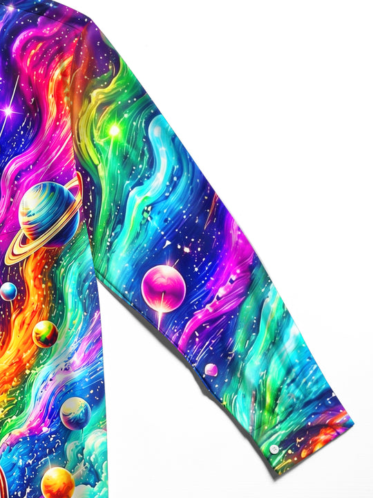 Adaychic Men's Graphic Rocket Launch Print Long Sleeve Shirt with Chest Pocket